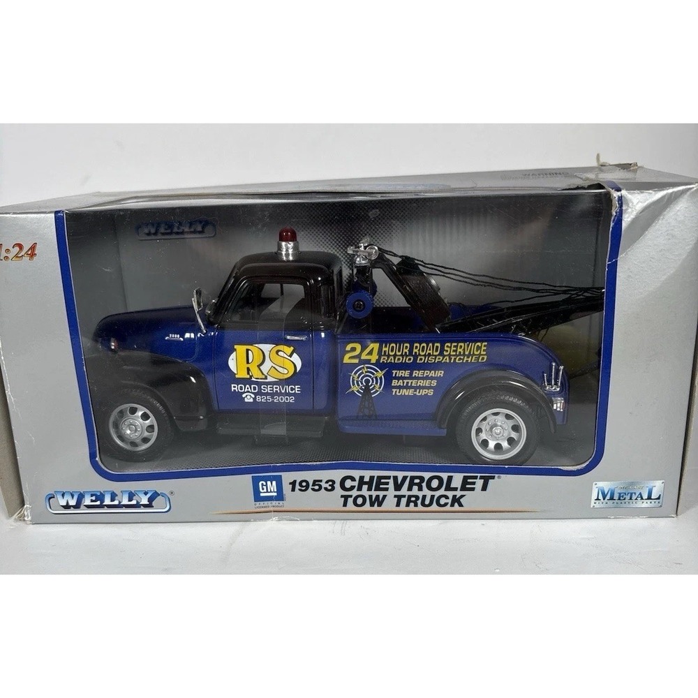 Welly 1953 Chevrolet Tow Truck 1:24 Diecast Blue Road Service w/ Box Read